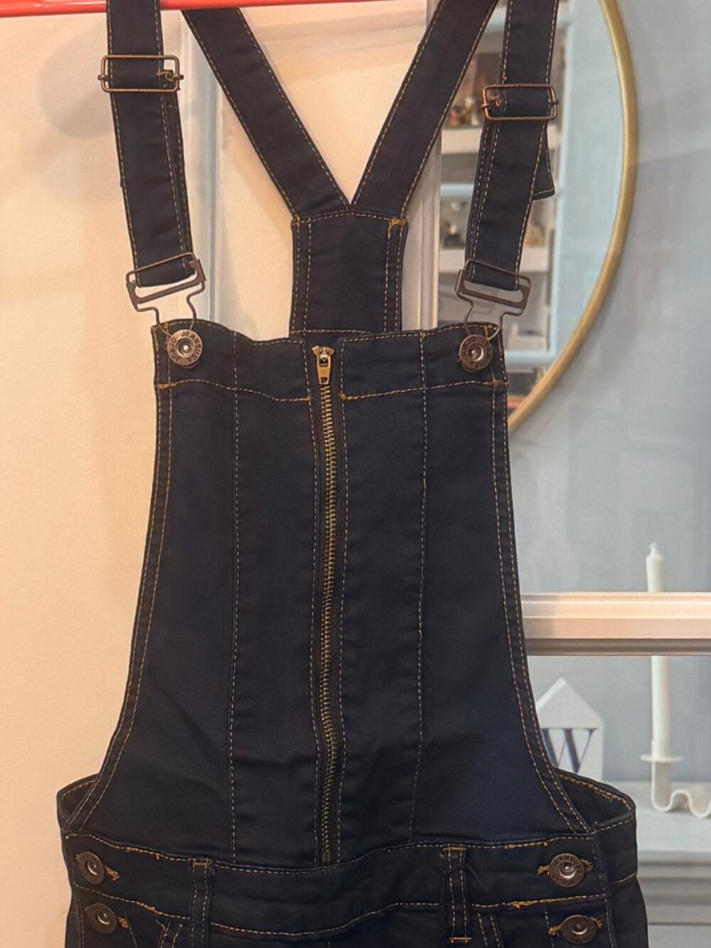 JC JQ PREMIUM Women’s Dark Wash Blue Denim Spandex Overalls Jumpsuit Y2K Look S - Picture 2 of 8